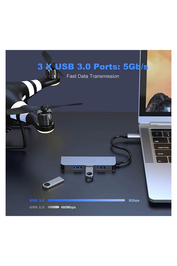 Type-c 4 Port Usb 3.0 Hub Usb-c Çoklayıcı Alüminyum Gövde - 6