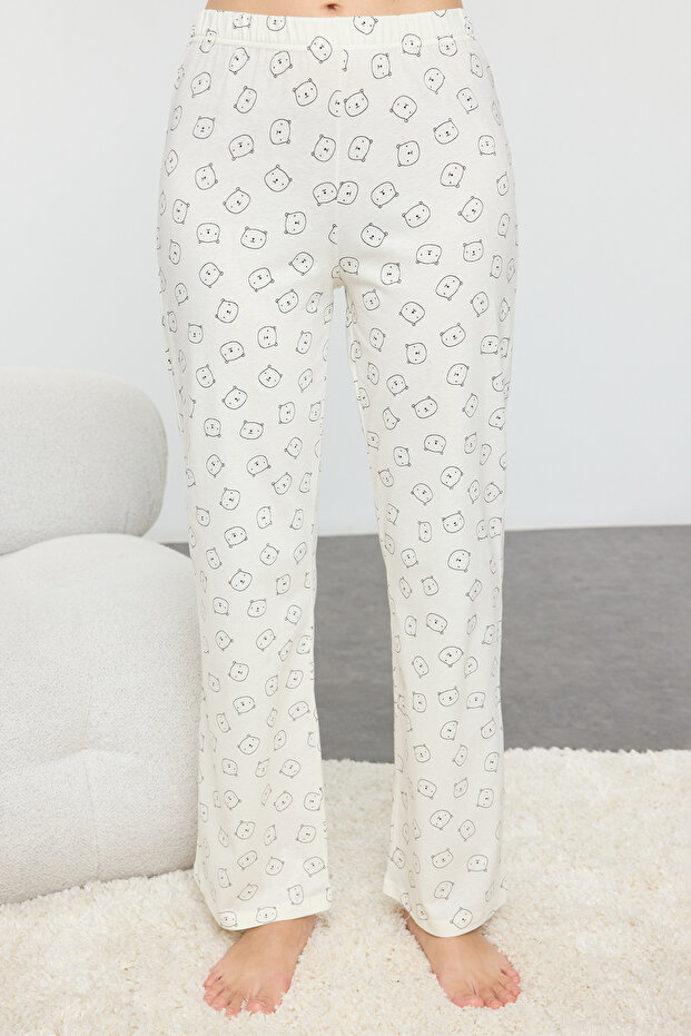 Ekru %100 Pamuklu Ayıcıklı Örme Pijama Takımı THMAW25PT00131 - 4