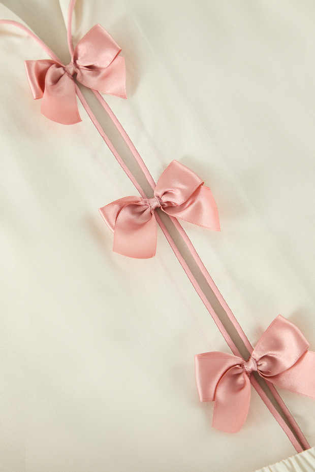 Ecru szalag/masni és csövek részletes viszkóz szőtt pizsama szett TBBSS25AI00015 - 7