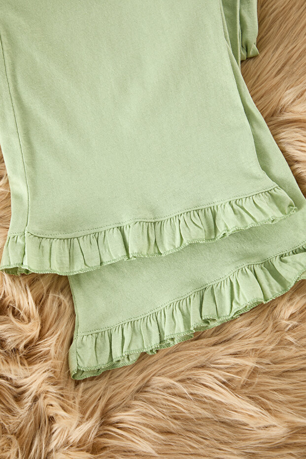 Mint Kolları Fırfırlı Gömlek Yaka Örme Pijama Takımı TBBSS25AI00001 - 7