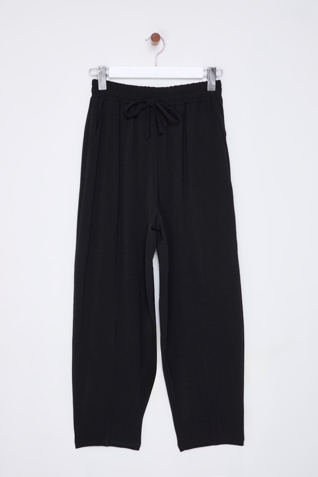 Siyah Beli Lastikli Harem/Şalvar Rahat Kesim Dokuma Pantolon TWOSS25PL00027 - 8