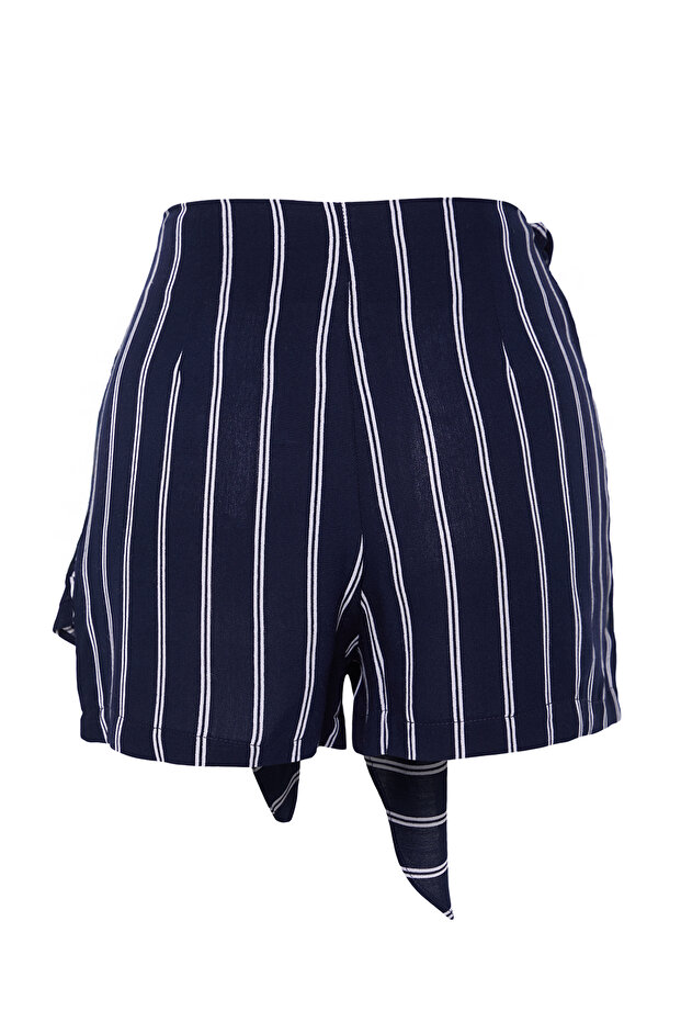 Lacivert Önü Büzgü Bağlamalı Mini Çizgili Dokuma Şort & Bermuda TWOSS25SR00028 - 8