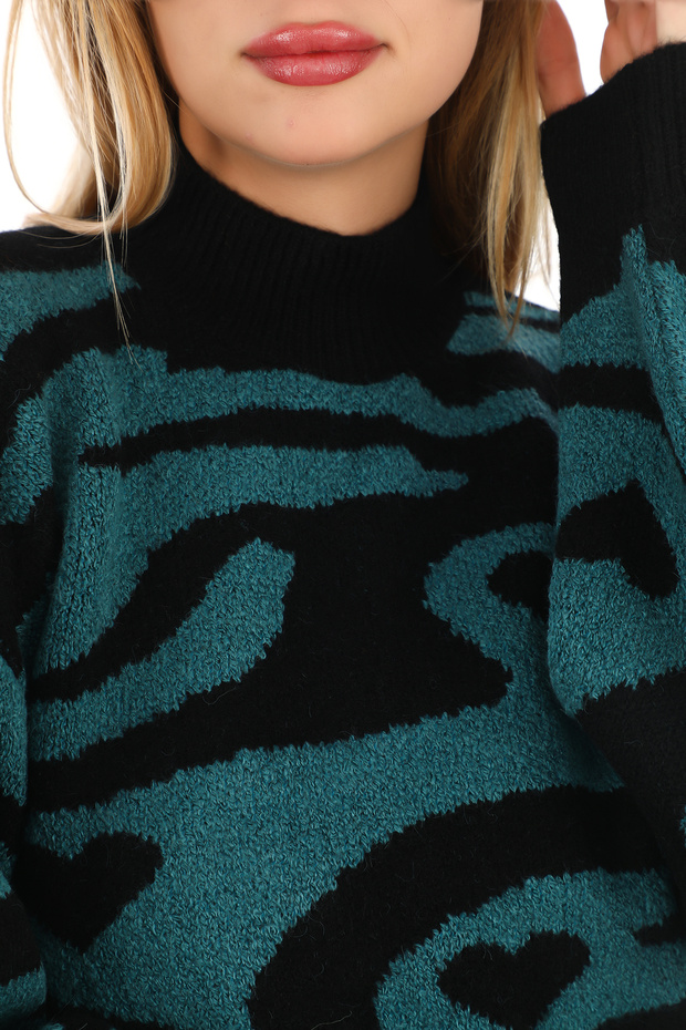 Leopard Pattern Oversize Turtleneck Sweater - 6