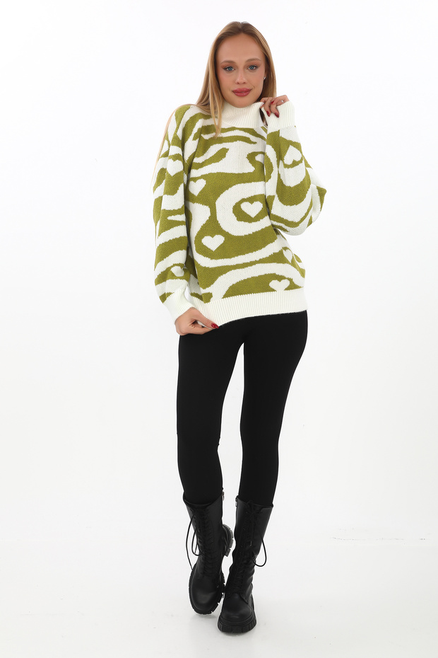 Leopard Pattern Oversize Turtleneck Sweater - 2