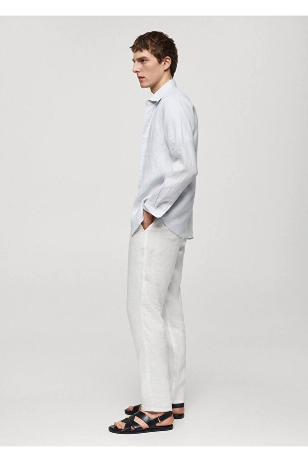 Slim fit %100 keten pantolon - 6