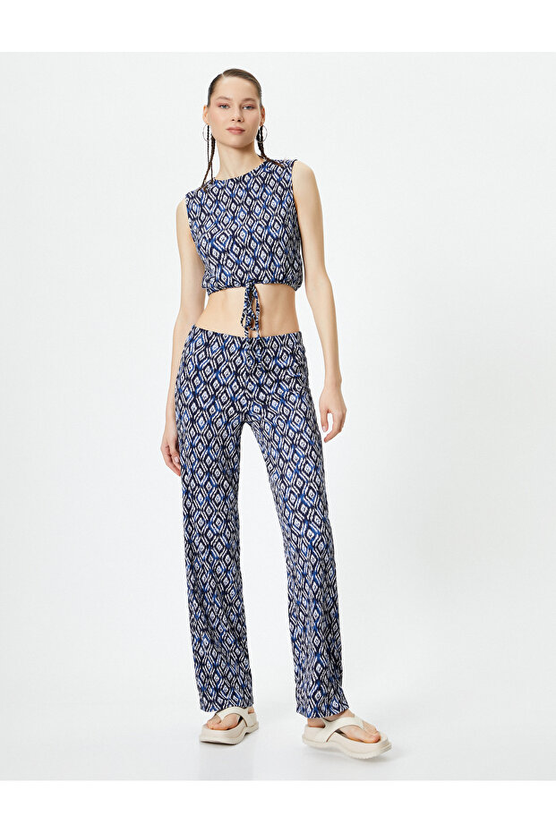 Ethnic Patterned Wide Leg Trousers Comfortable Fit