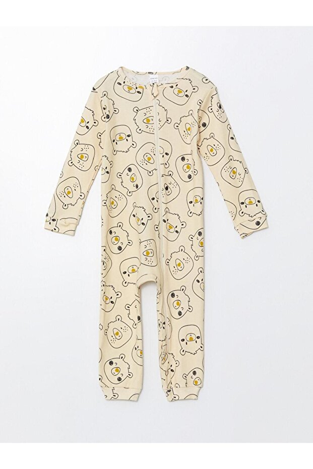 baby Beige Baby Crew nyakú, hosszú ujjú, nyomott mintás kisfiú nadrág - 1