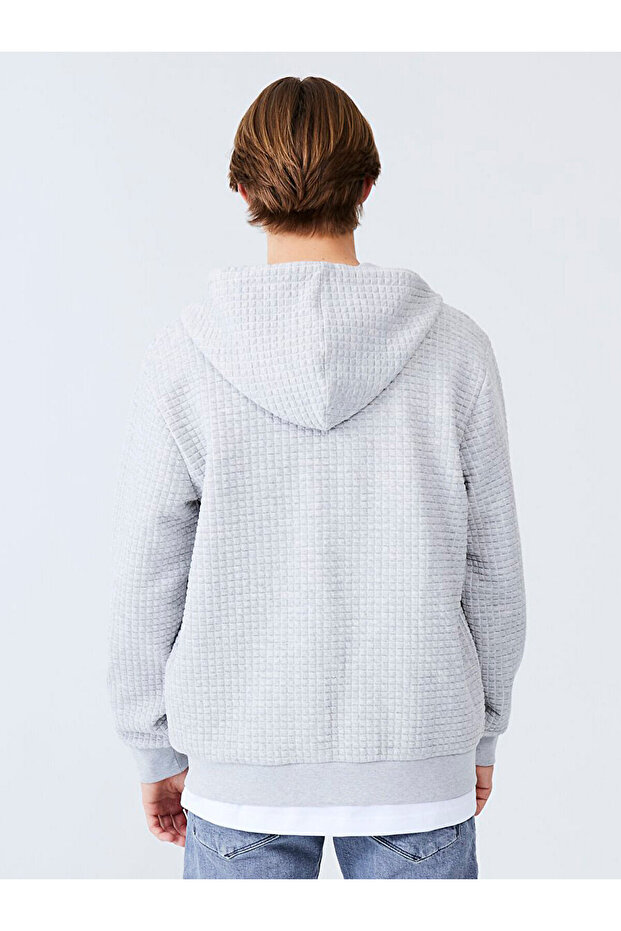Gri Sweatshırt Fermuarlı Kapüşonlu - 3