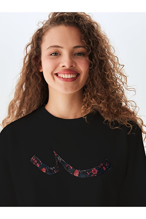 Logolu Bisiklet Yaka Siyah Sweatshırt - 4