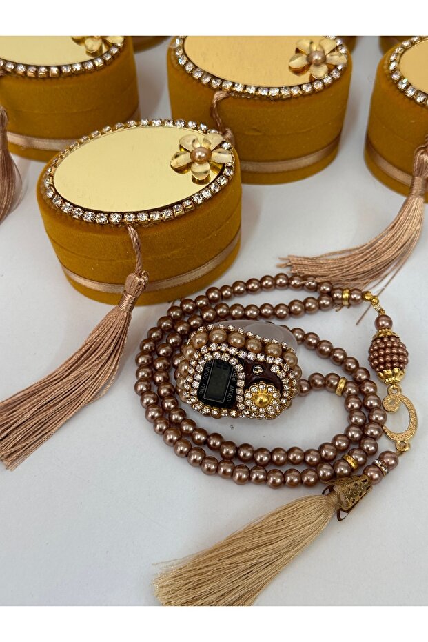 1 Piece of Zikirmatik and Tesbih Set in Velvet Box, Gift Dowry Holder, Bundle, Rosary