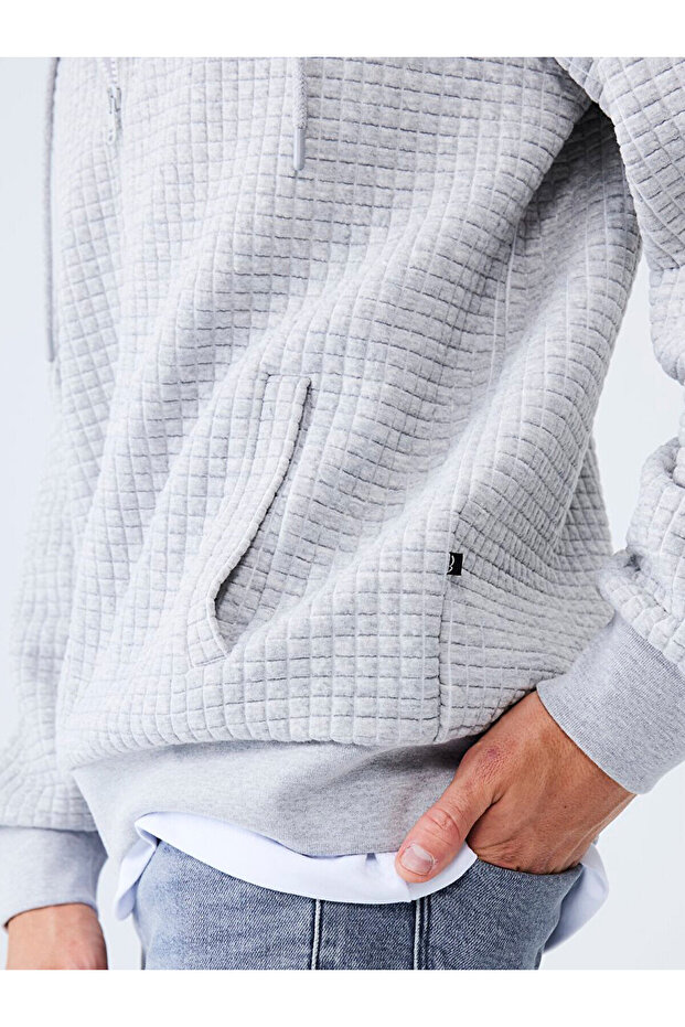 Gri Sweatshırt Fermuarlı Kapüşonlu - 5