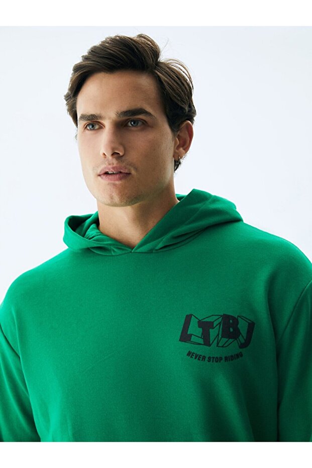 Logolu Kapüşonlu Yeşil Sweatshırt - 4