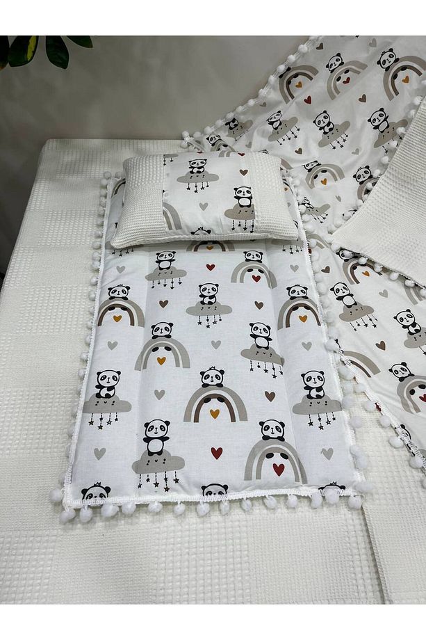 Poplin Kumaş Ve Ponponlu Alt Açma , Yastık Ve Battaniye 3'lü Set - 7