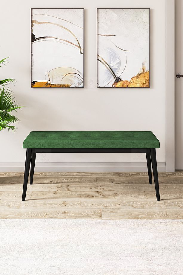 Zen Serisi 80x132 Mdf Açılabilir Siyah Mermer Desen Masa Takımı 4 Haki Yeşil Sandalye Ve 1 Bench - 5