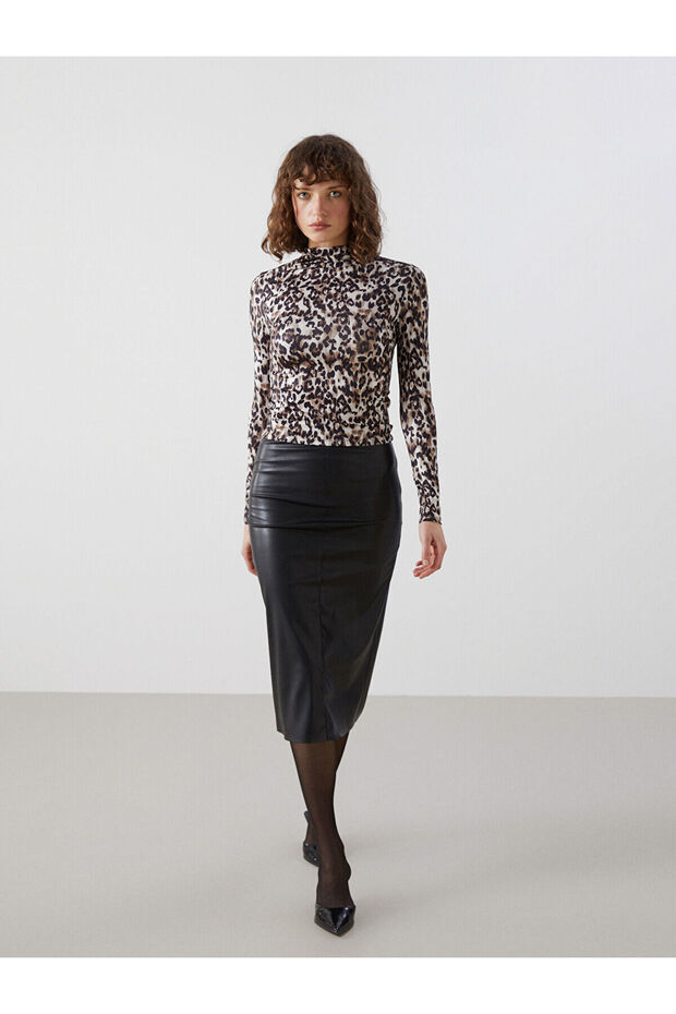 Lcw Vision Black Skin-Fitting Leather Look Women's Skirt
