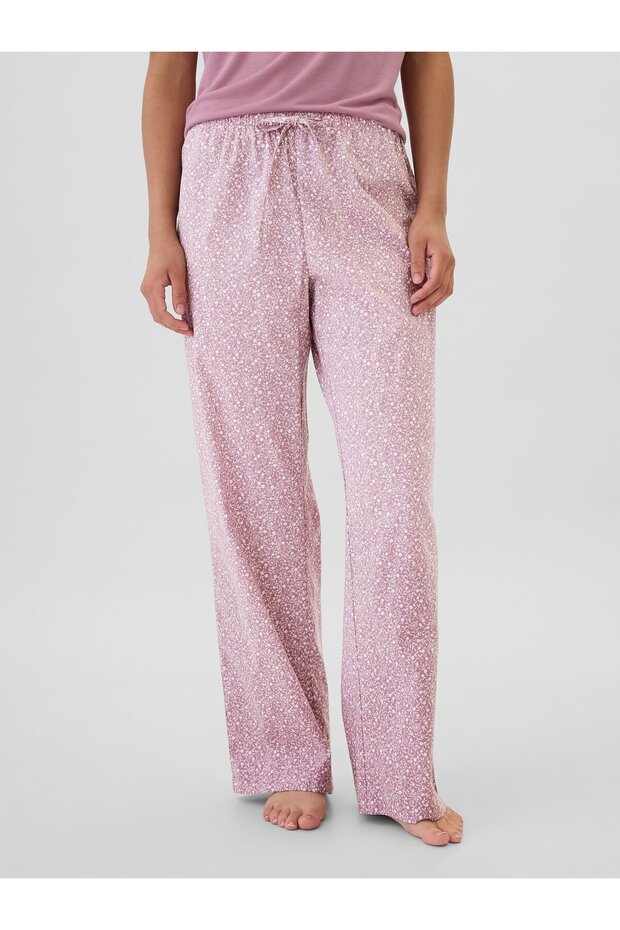 Kadın Pembe Desenli Poplin Pijama Altı - 3