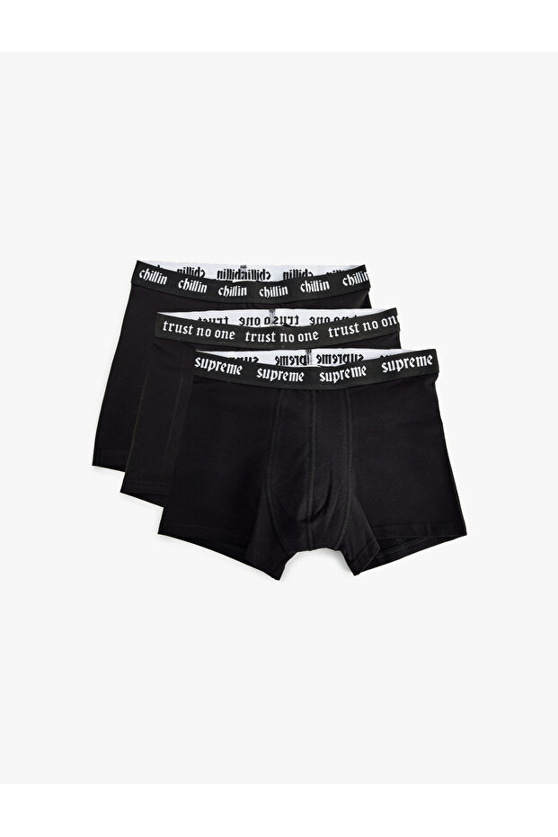 3-Piece Boxer Set with Cotton Slogan Printed Waist Detail