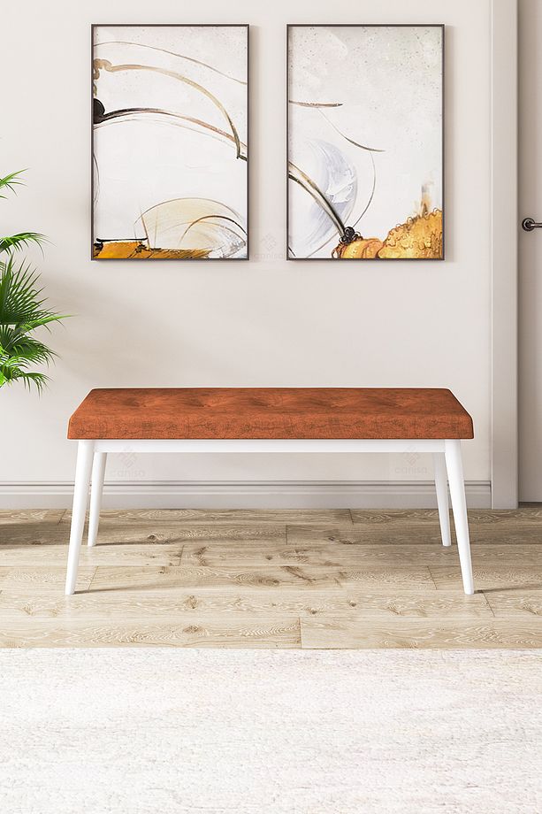 Zen Serisi 80x132 Mdf Açılabilir Beyaz Masa Takımı 4 Kiremit Sandalye Ve 1 Bench - 6