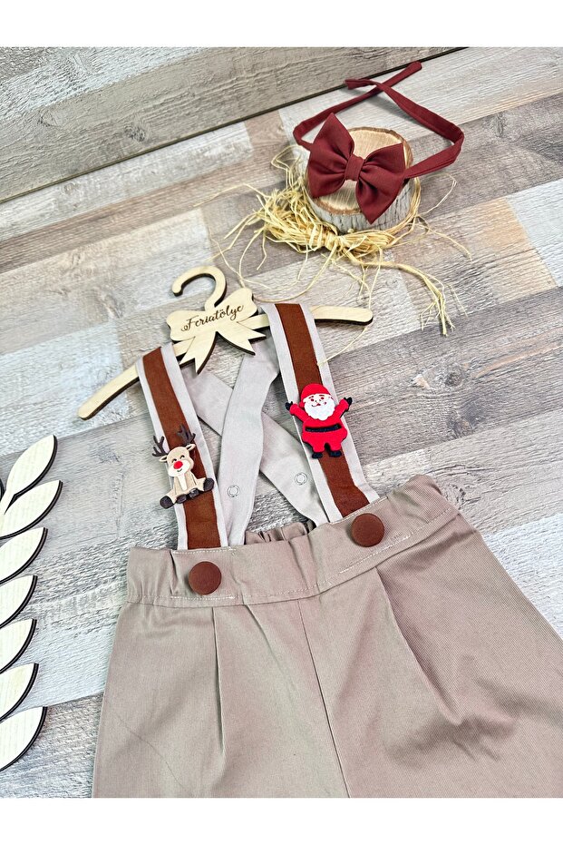 Handmade New Year's Concept Baby Boy Romper with Santa Claus and Deer Figures