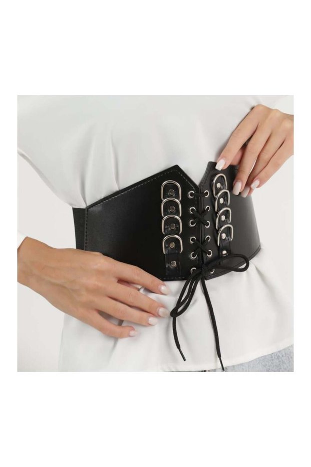 Women's 8-Ring Cross Lace Black Corset