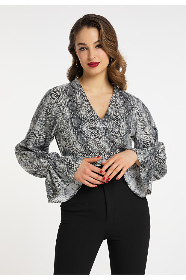 Wickelbluse mit Pailletten - 3