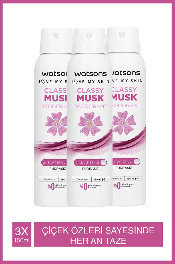 Classy Musk 24 Saat Etkili Pudrasız Deodorant Sprey 150 ml X3 Adet - 1