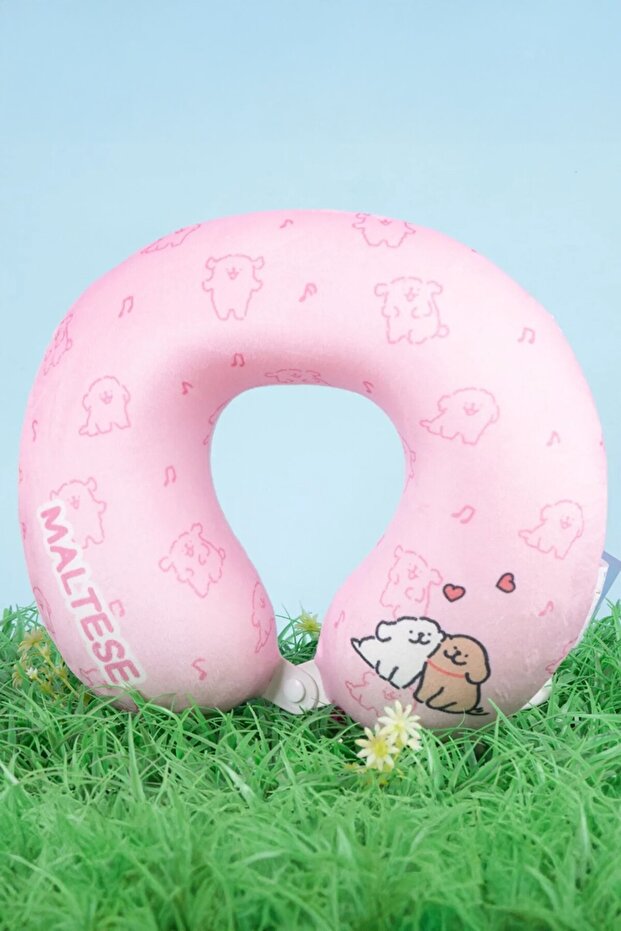Maltese Lisanslı Hafızalı Sünger Boyun Yastığı - Pembe - 4