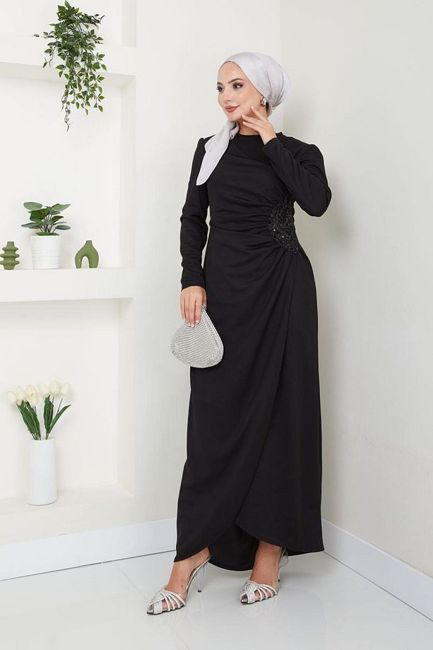 Abiye Moda Pullu Uzun Tesettür Abiye Elbise 2743 - 1