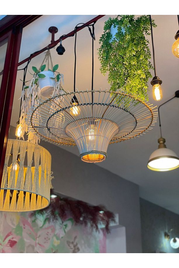 Zeus Güneş Hasır Avize 75x75 Bohem Avize Jüt Avize Oda Mutfak Salon Avize Restoran Kafe Avize - 8