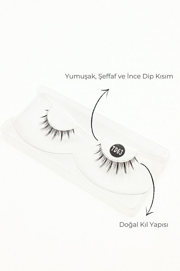 Anime Takma Kirpik - Şeffaf Dip Kısım Tam Boy Doğal İpek Takma Kirpik (1 Çift) No: TD-63 - 3