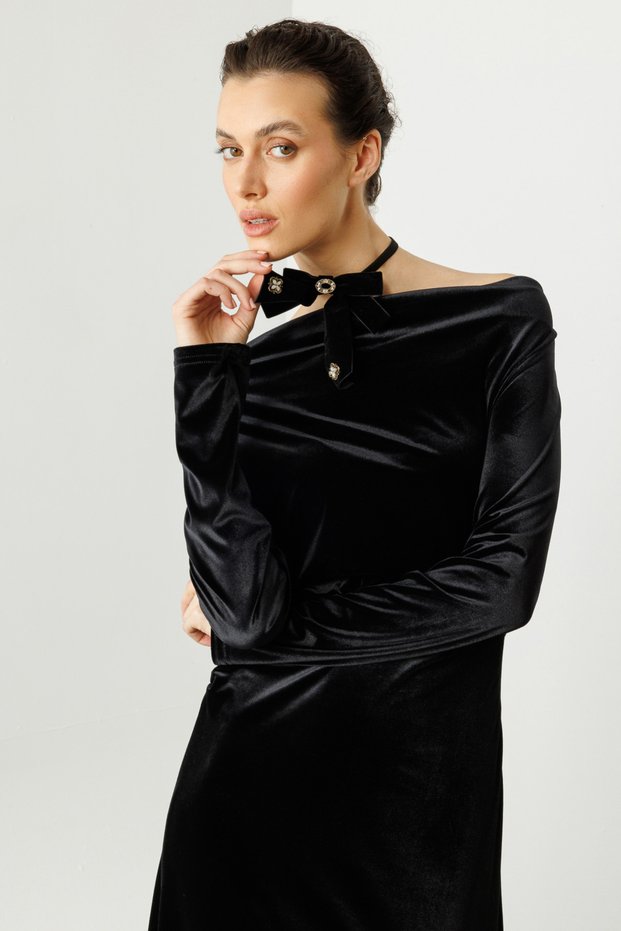 Women's Velvet Fabric Dress 5045 Black