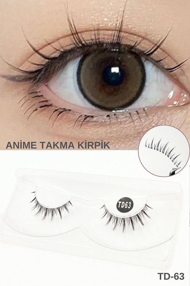 Anime Takma Kirpik - Şeffaf Dip Kısım Tam Boy Doğal İpek Takma Kirpik (1 Çift) No: TD-63 - 2