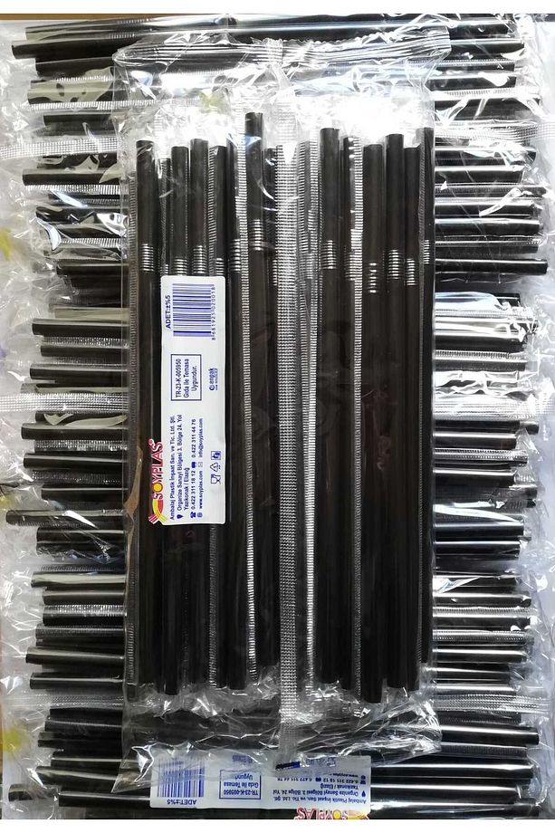 Siyah Pipet 50'li x 4 Paket Jelatinli Sargılı Pipet Frozen Körüklü Pipet - 1