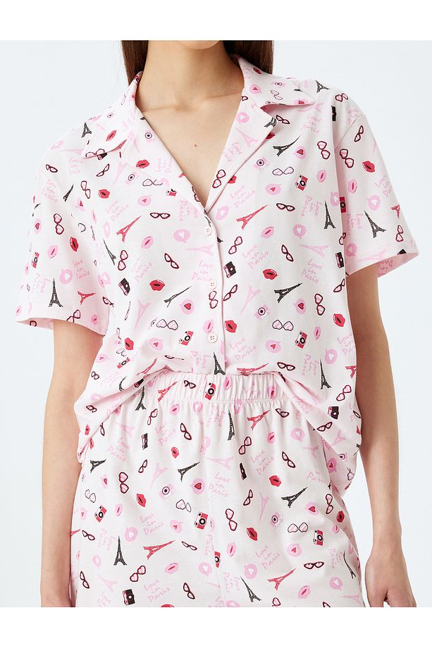 Örme Paris Temalı Kalpli Şortlu Pijama Takımı - 5