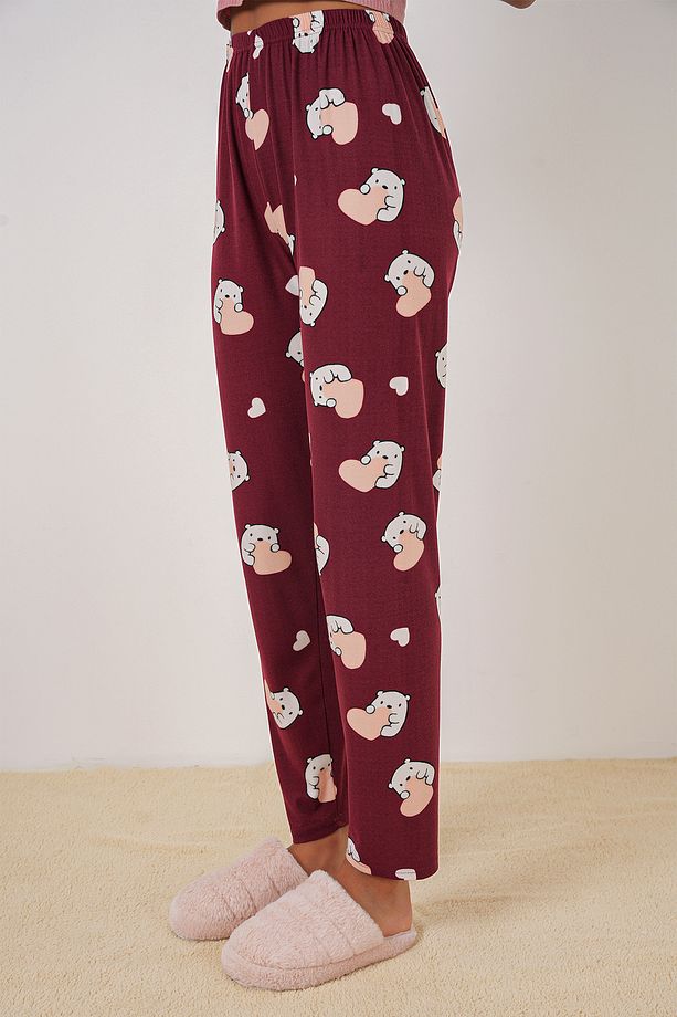 4323 Desenli Pijama Altı - Bordo - 5