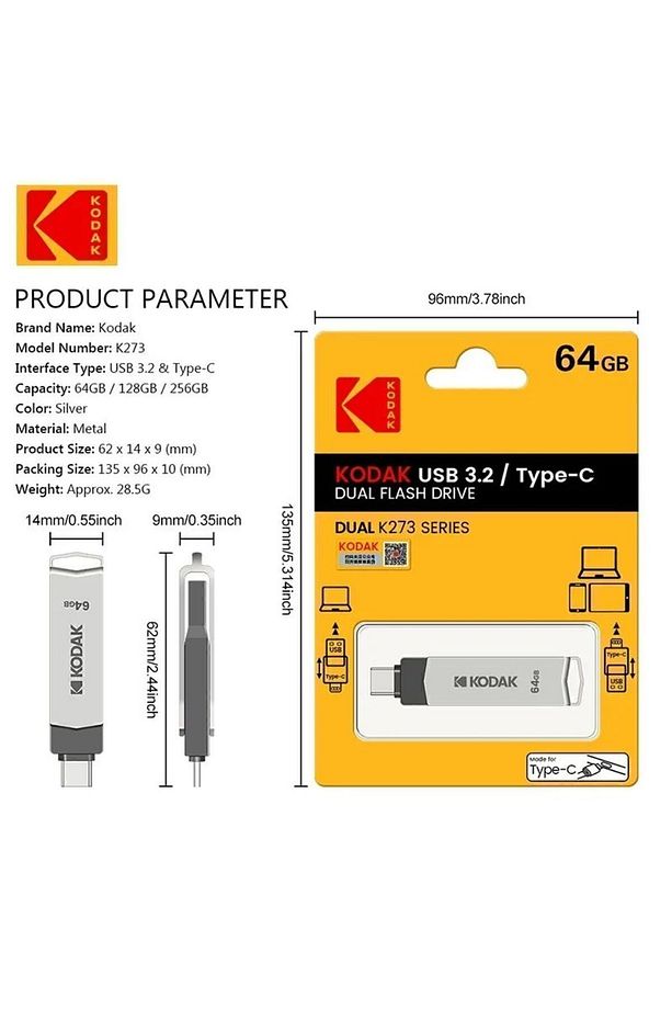64gb. K273 Type-c Ve Usb 3.2 Süper Hızlı Type-c Girişli Tüm Telefonlara Iphone 15/16serisine Uygun - 4