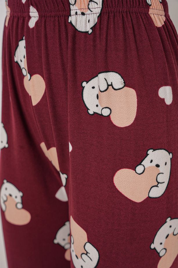4323 Desenli Pijama Altı - Bordo - 6
