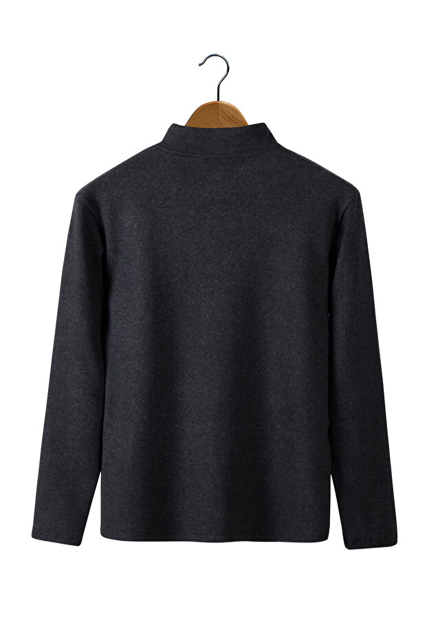 Men's Anthracite Half Zipper Basic Plain Sweatshirt - 3