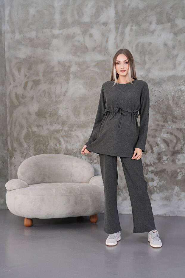 Ruffle Detailed Winter Wrapped Cloth Pocket Maternity and Maternity Top Tunic Set