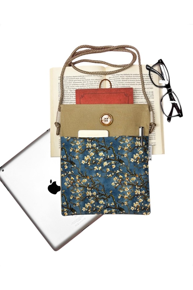 Hanging Book / Tablet / Ebook Bag - Case (Almond Tree, Van Gogh)