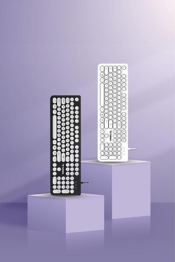 TK-09 Siyah Retro Daktilo Görünümlü Kablolu Q Klavye - 3