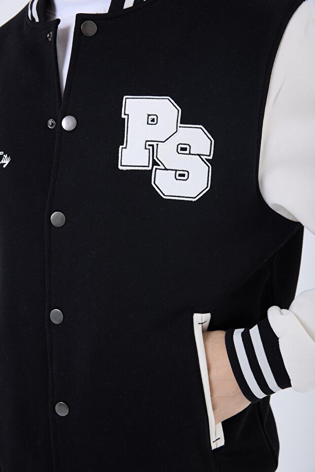 Ανδρικό Basic 3 Thread Long Pocket Μαύρο College Jacket - 4