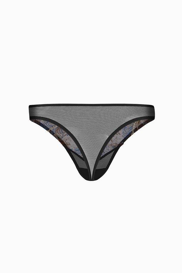 Külot 2586 Simli Brodeli String / Siyah - 2