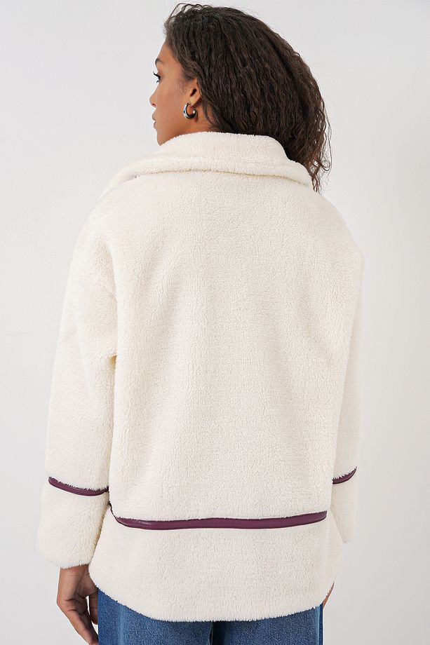 5173 Astarlı Peluş Ceket - Mürdüm - 7