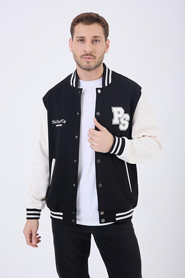 Ανδρικό Basic 3 Thread Long Pocket Μαύρο College Jacket - 1