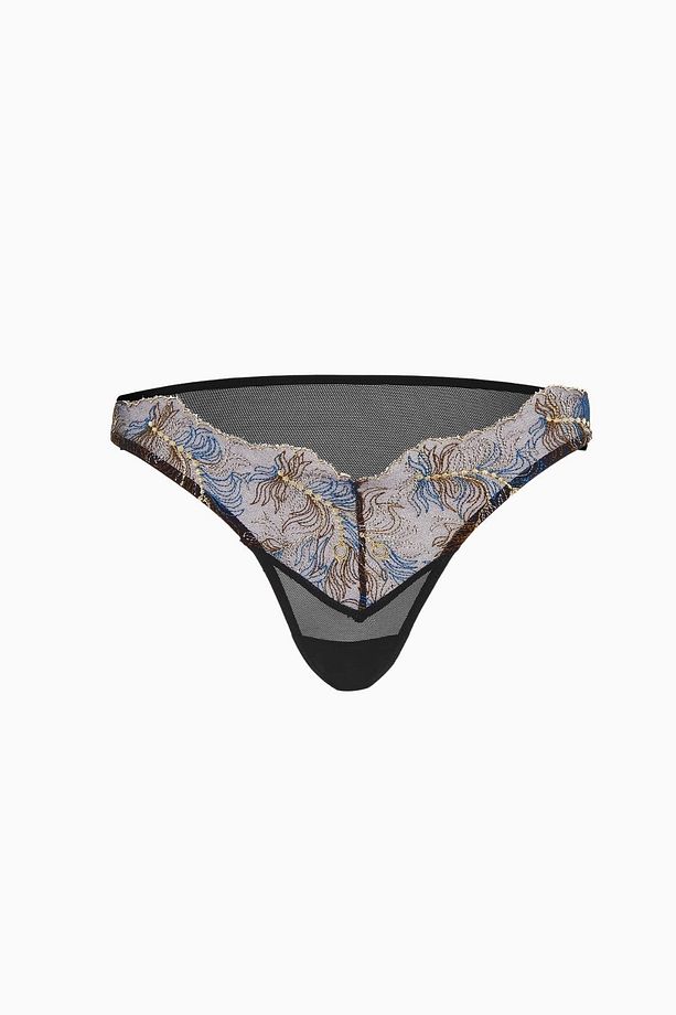 Külot 2586 Simli Brodeli String / Siyah - 1