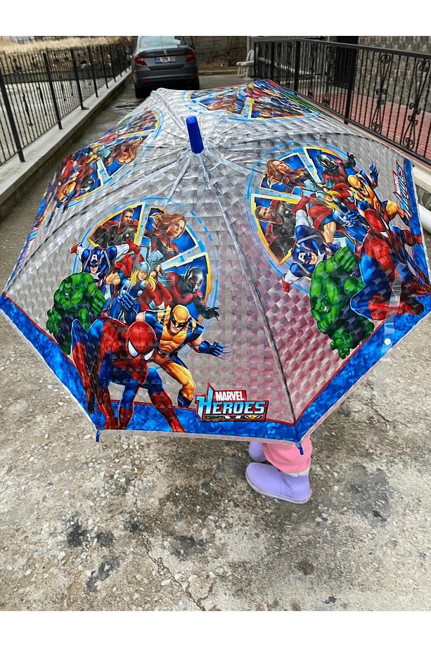 Çocuk Şemsiyesi Düdüklü Hologramlı Karakterler Hulk Spiderman Örümcek Adam Şemsiye - 1