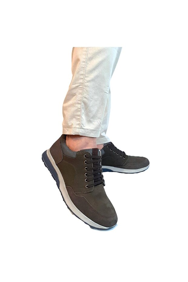 Fth07 Khaki Color Fuspet Genuine Leather Men's Sneakers