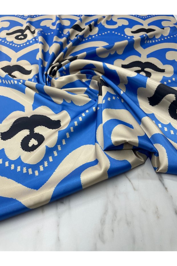 Blue Ikat Pattern Dress Shirt Tivil Satin Fabric Our Product Is Sold in Pieces 1 Piece 1 Meter