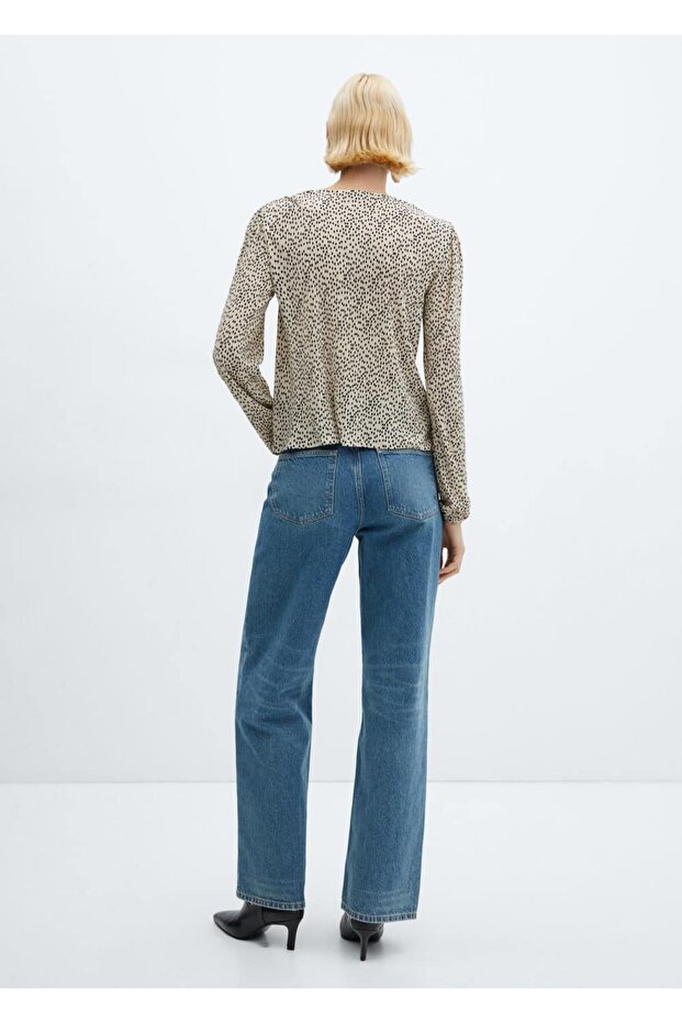 Bağ detaylı desenli bluz - 4